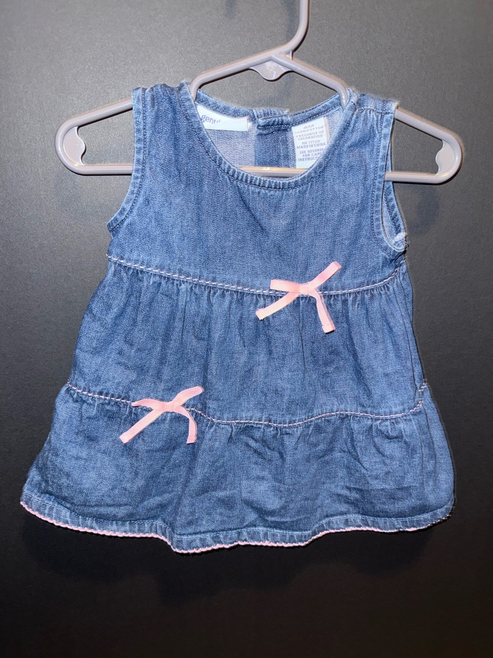 Denim Tiered Tank Top Dress with Pink Bows